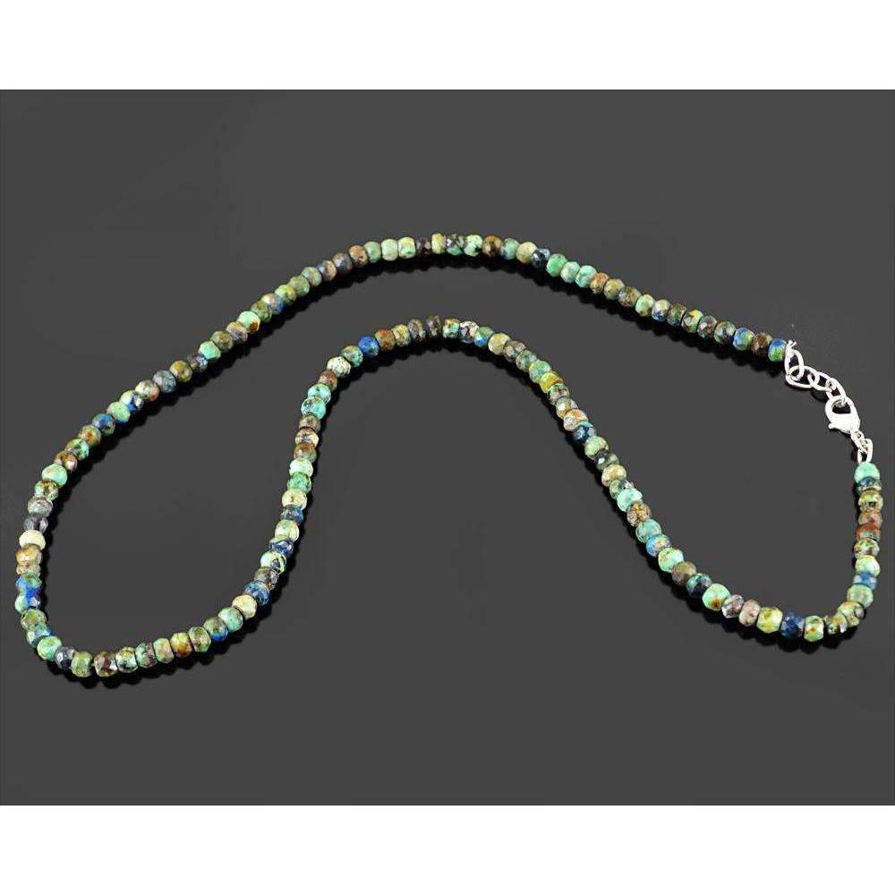 gemsmore:Natural Azurite Necklace Faceted Round Shape Beads