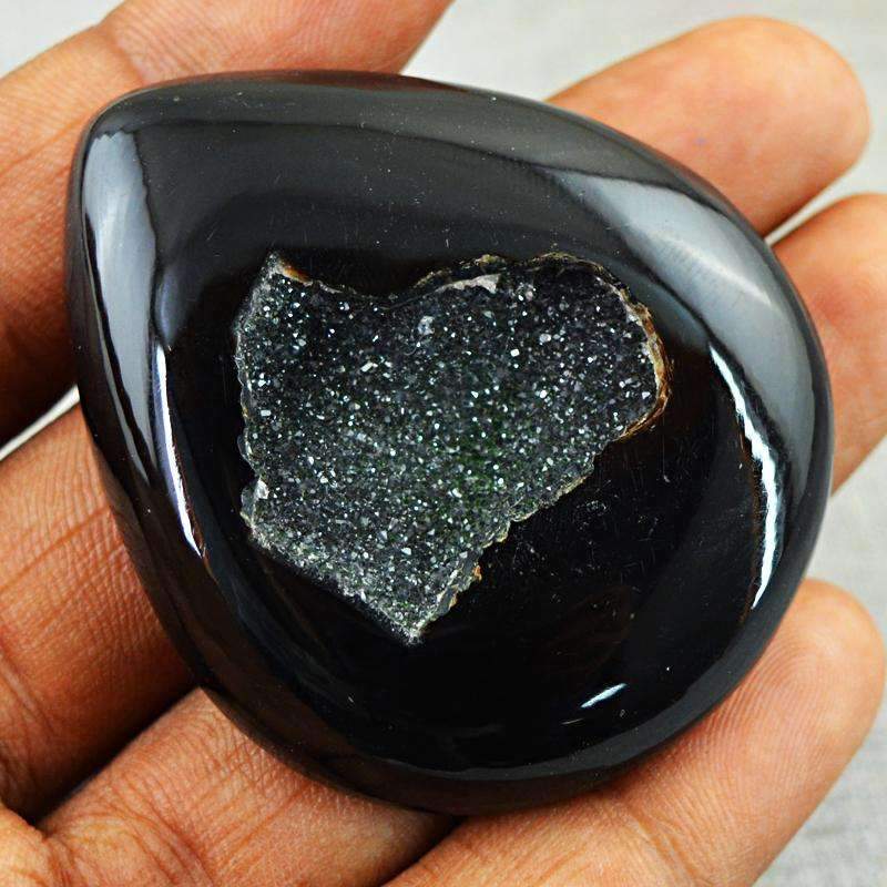 gemsmore:Natural Black Druzy Onyx Gemstone - Pear Shape