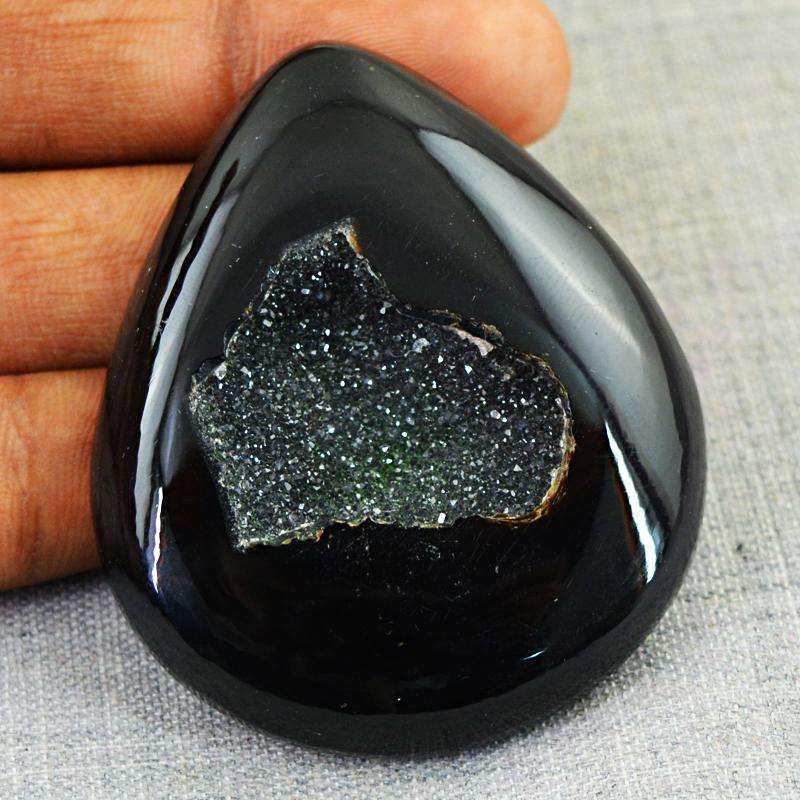gemsmore:Natural Black Druzy Onyx Gemstone - Pear Shape