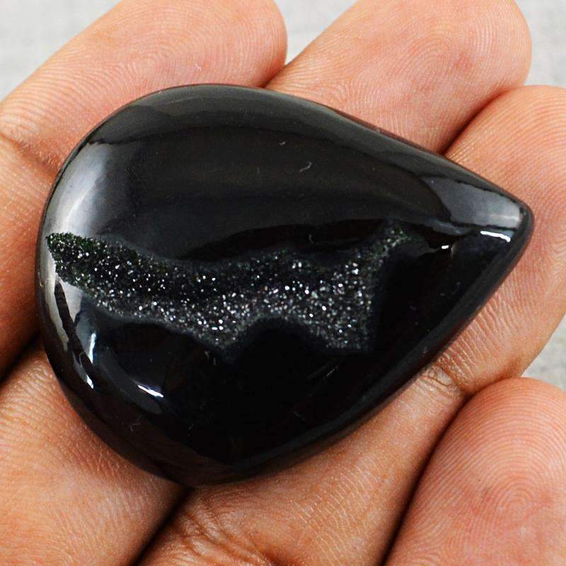 gemsmore:Natural Black Druzy Onyx Gemstone - Pear Shape