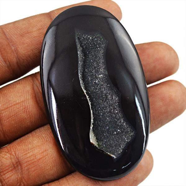 gemsmore:Natural Black Druzy Onyx Oval Shape Gemstone
