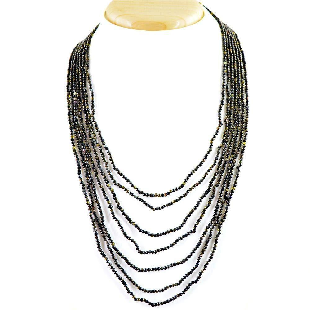 gemsmore:Natural Black Obsidian Necklace 7 Line Round Beads