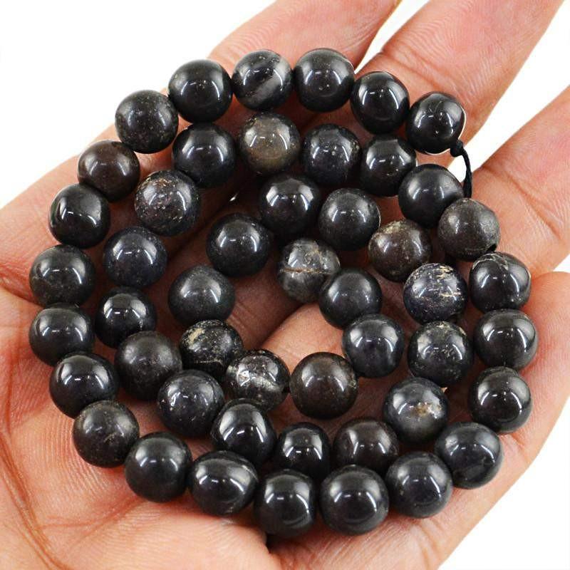 gemsmore:Natural Black Obsidian Strand Untreated Round Shape Beads