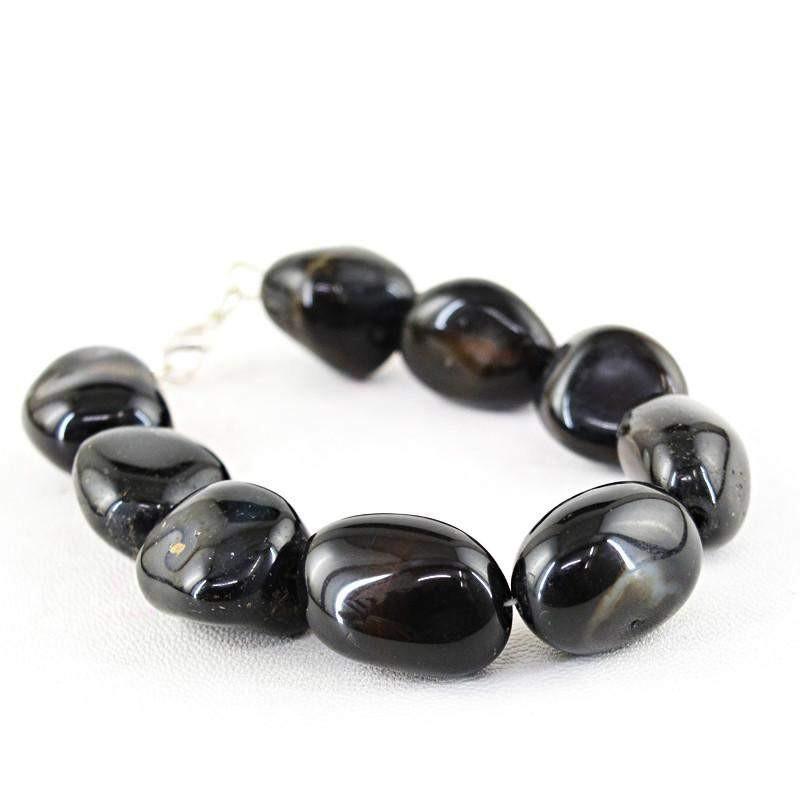 gemsmore:Natural Black Onyx Bracelet Untreated Beads