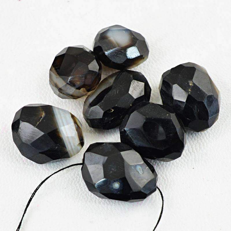 gemsmore:Natural Black Onyx Drilled Beads Lot - Untreated Faceted