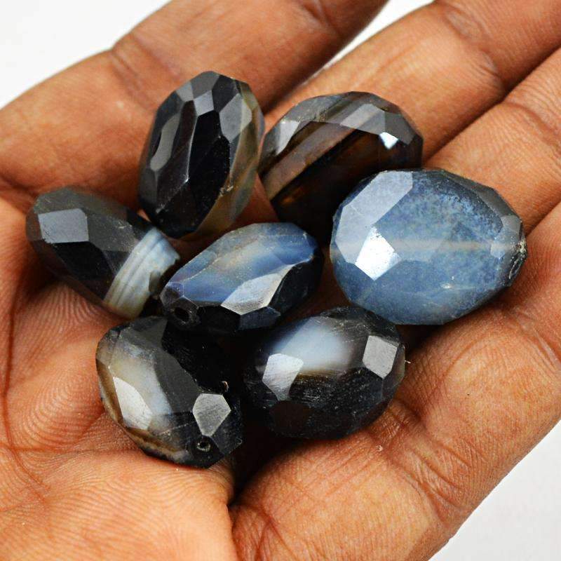 gemsmore:Natural Black Onyx Drilled Beads Lot - Untreated Faceted
