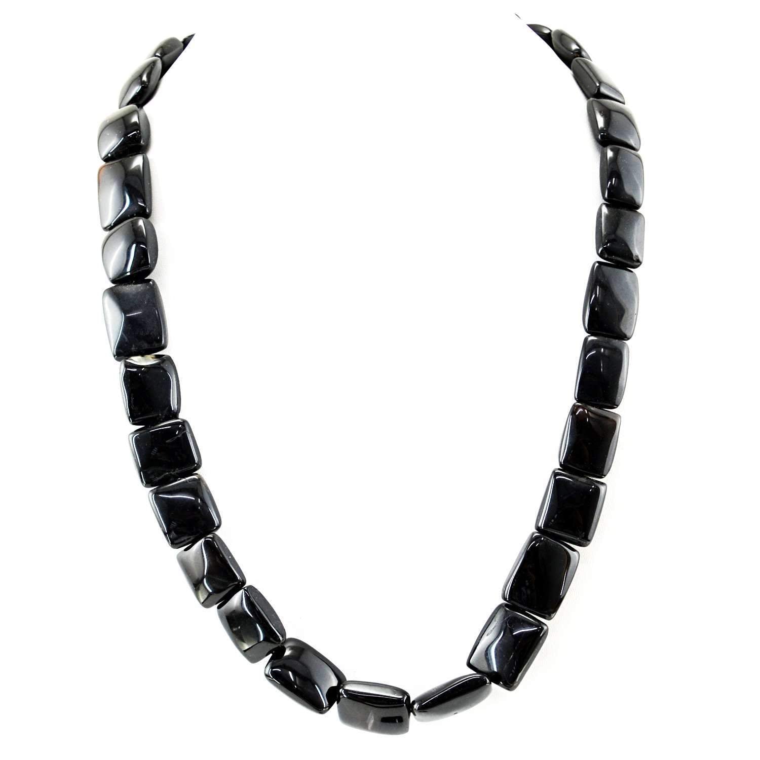 gemsmore:Natural Black Onyx Necklace Single Strand Untreated Beads