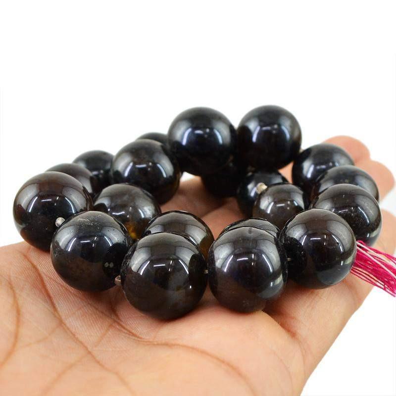 gemsmore:Natural Black Onyx Round Shape Beads Strand