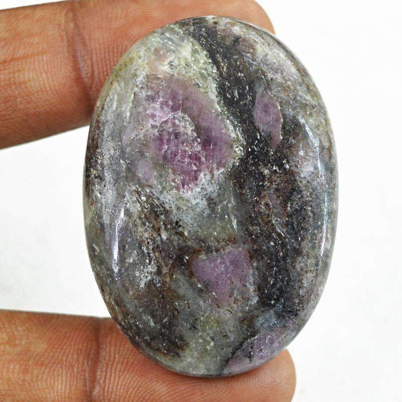 gemsmore:Natural Black Ruby Ziosite Gemstone Oval Shape