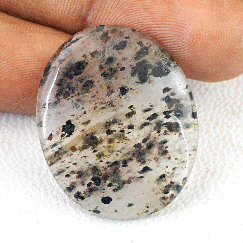 gemsmore:Natural Black Rutile Quartz Oval Shape Gemstone