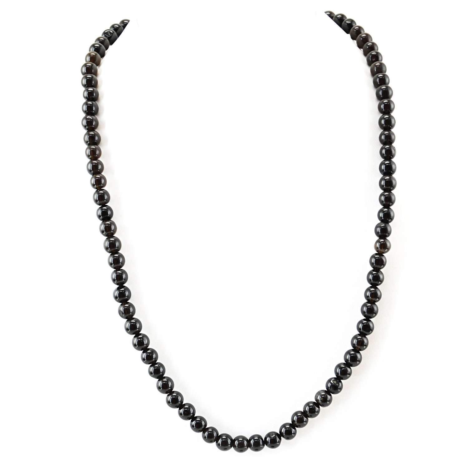 gemsmore:Natural Black Smoky Quartz Necklace Round Beads - Single Strand