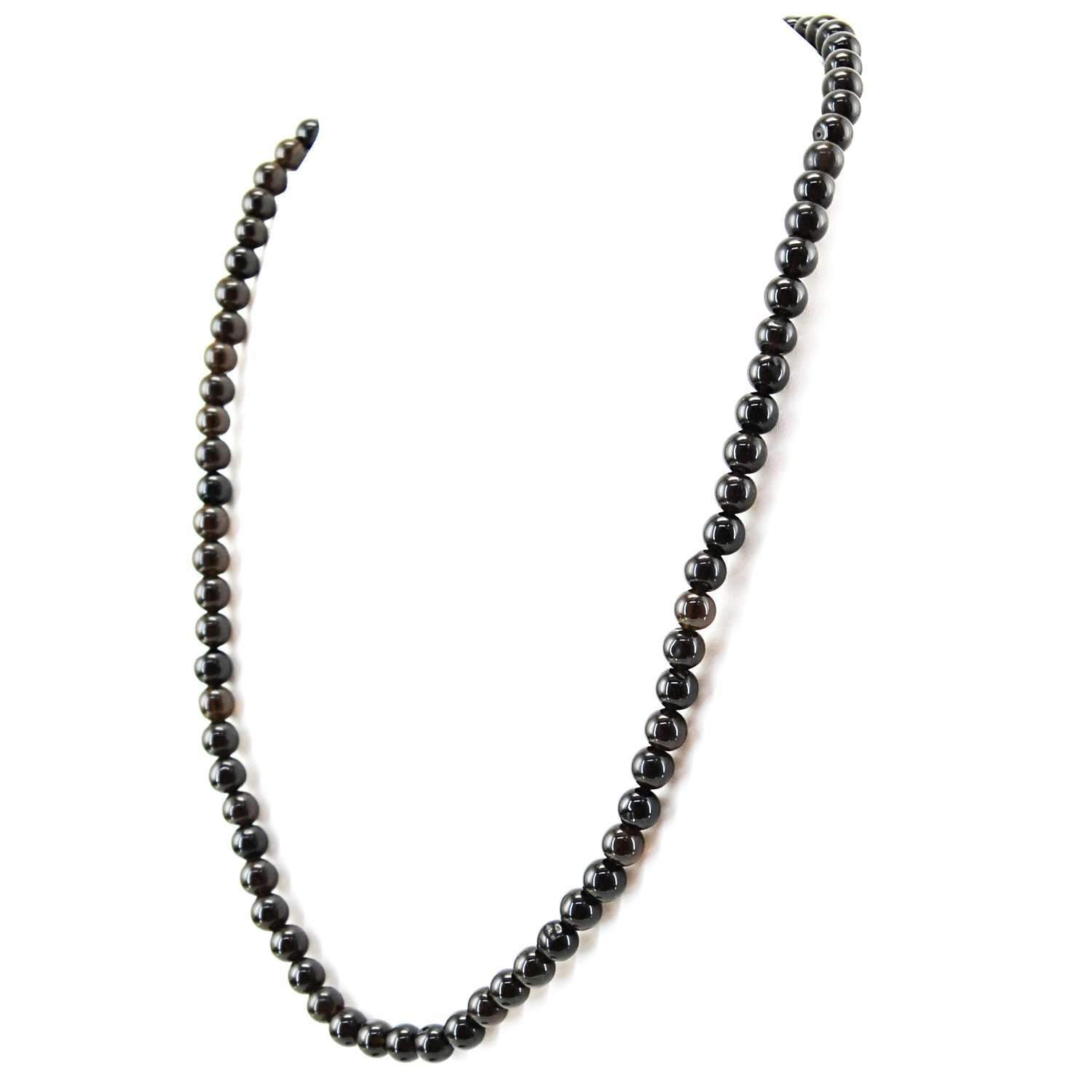 gemsmore:Natural Black Smoky Quartz Necklace Round Beads - Single Strand