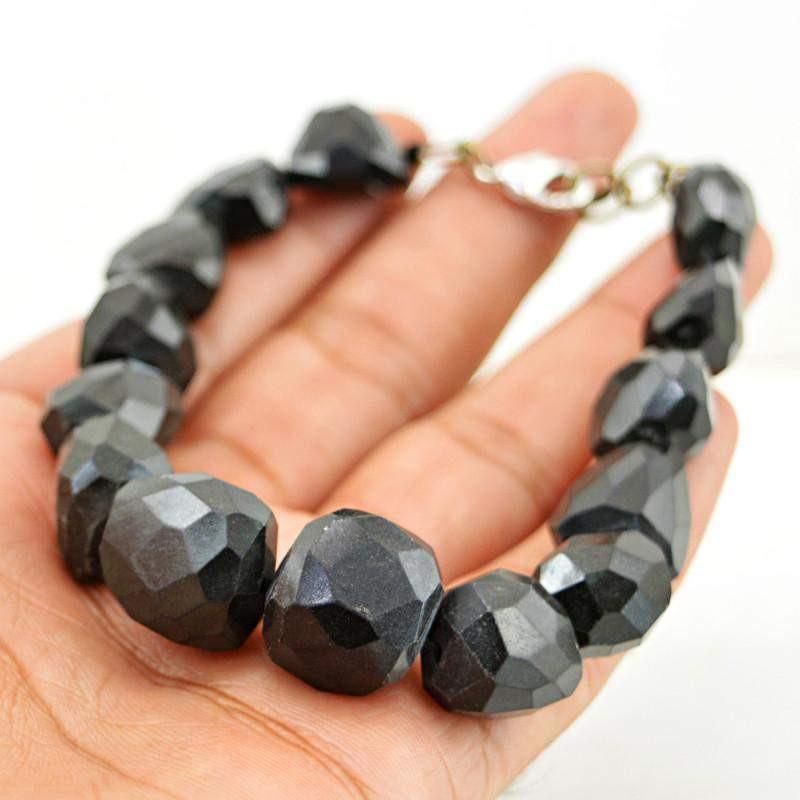 gemsmore:Natural Black Spinel Bracelet Untreated Faceted Beads