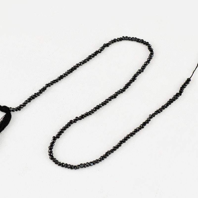 gemsmore:Natural Black Spinel Drilled Beads Strand - Faceted Round Shape