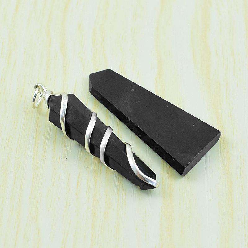 gemsmore:Natural Black Spinel Healing Wand &  Healing Point Pendant Set