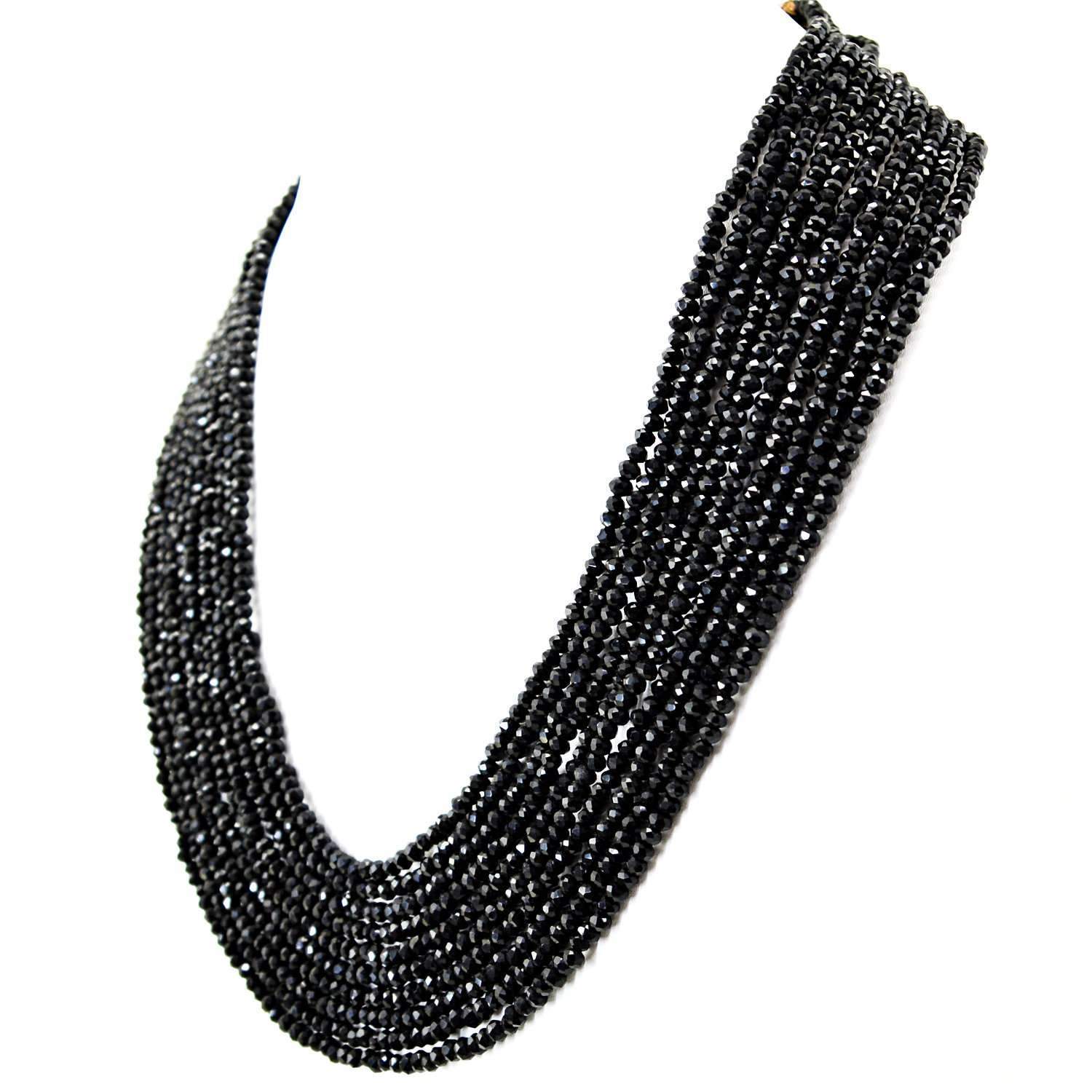 gemsmore:Natural Black Spinel Necklace 10 Line Round Cut Beads