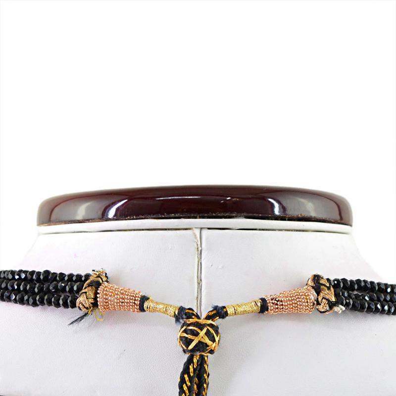 gemsmore:Natural Black Spinel Necklace 3 Line Round Shape Beads