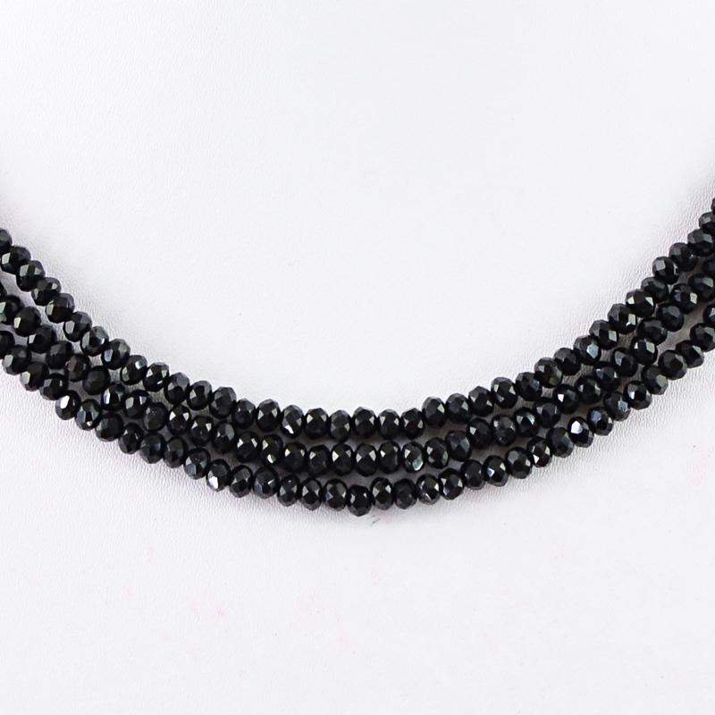 gemsmore:Natural Black Spinel Necklace 3 Line Round Shape Beads