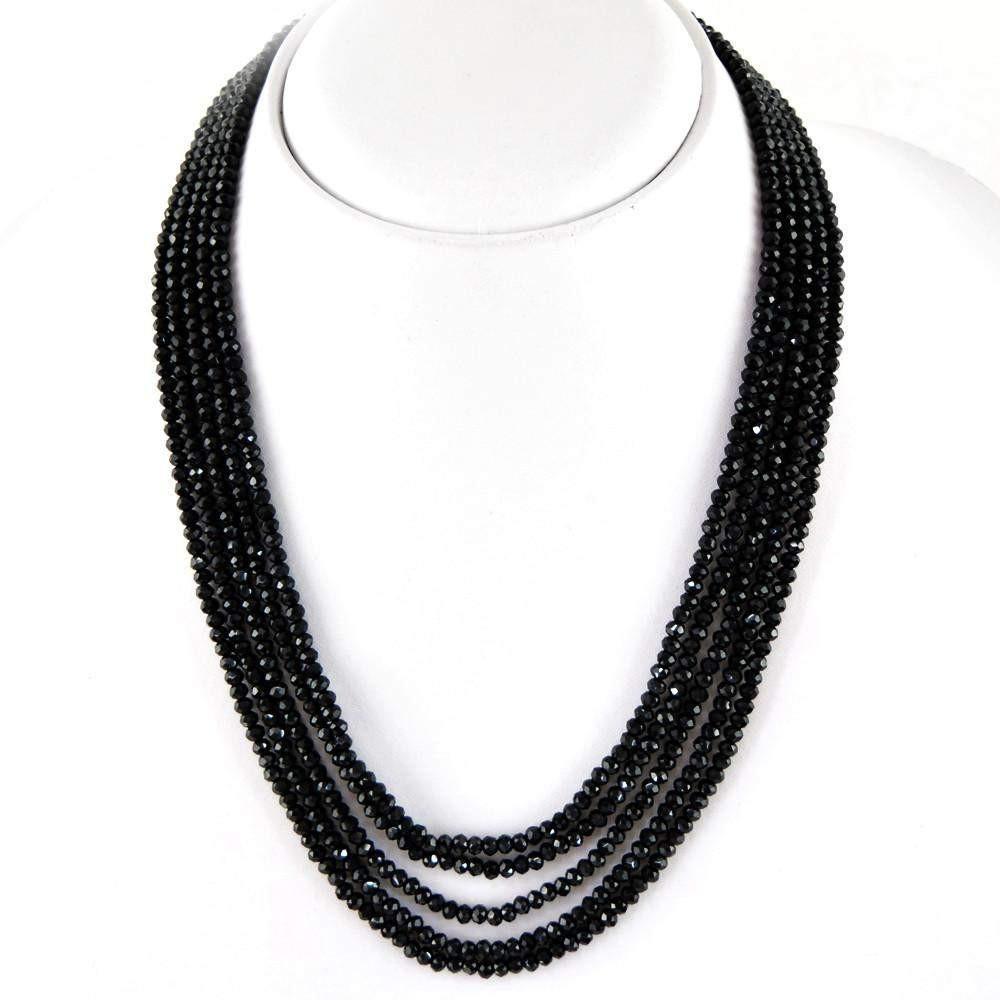 gemsmore:Natural Black Spinel Necklace 5 Line Round Shape Faceted Beads