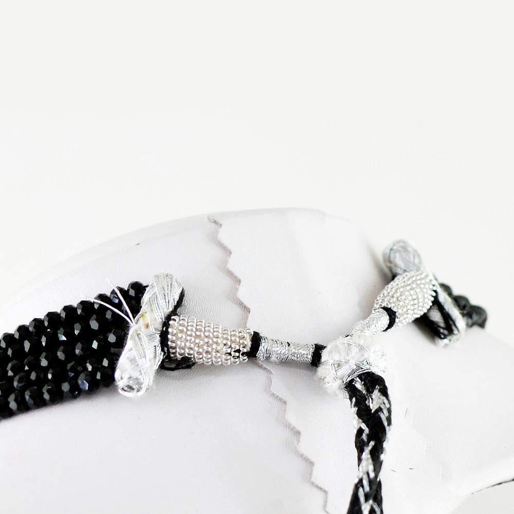 gemsmore:Natural Black Spinel Necklace 5 Line Round Shape Faceted Beads