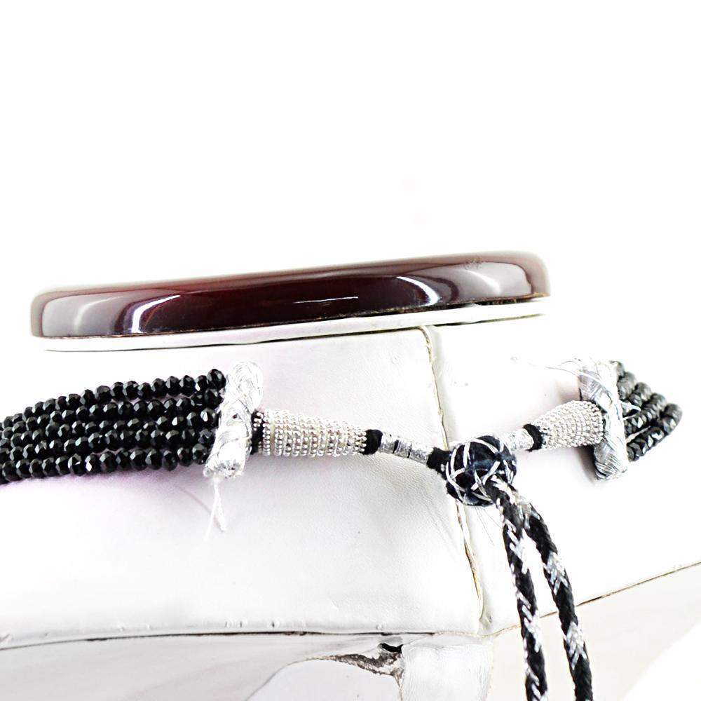 gemsmore:Natural Black Spinel Necklace 5 Line Untreated Round Cut Beads