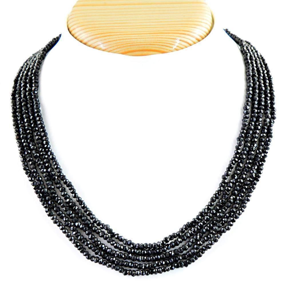 gemsmore:Natural Black Spinel Necklace 5 Strand Untreated Beads