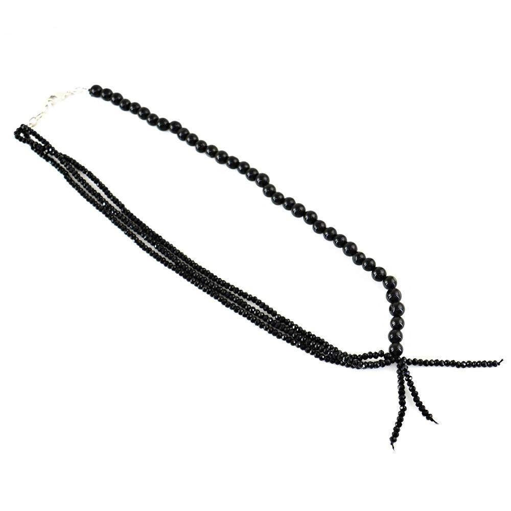 gemsmore:Natural Black Spinel Necklace Round Cut Untreated Beads