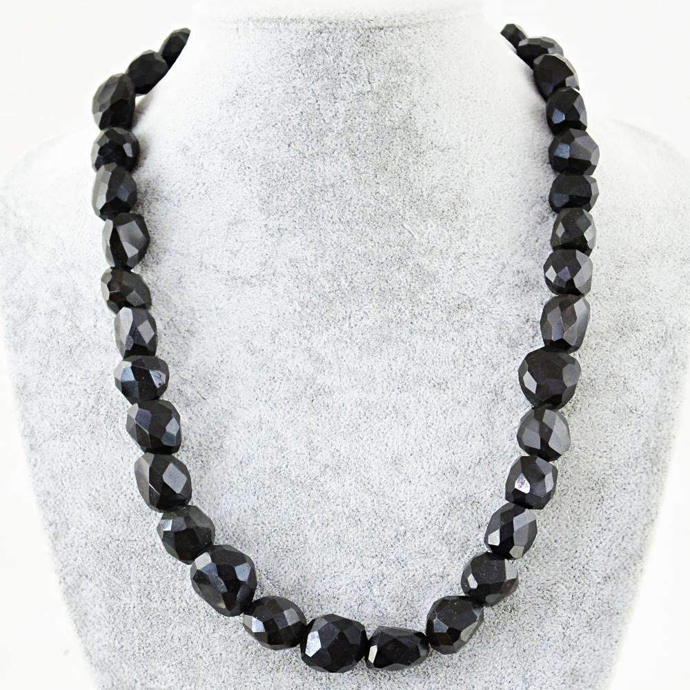 gemsmore:Natural Black Spinel Necklace Untreated Faceted Beads