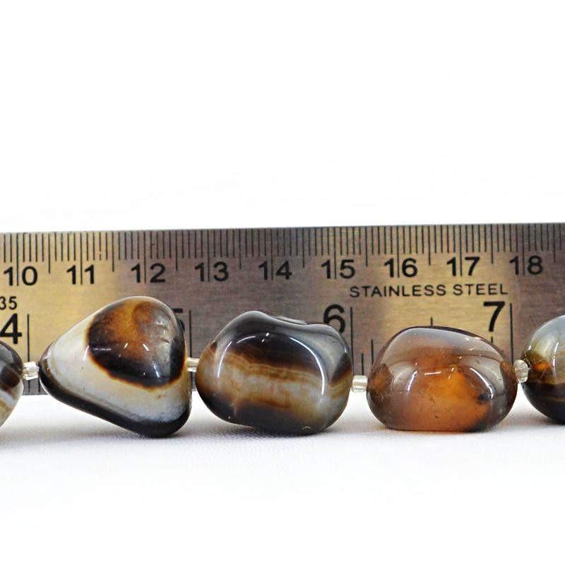 gemsmore:Natural Black & White Onyx Beads Strand