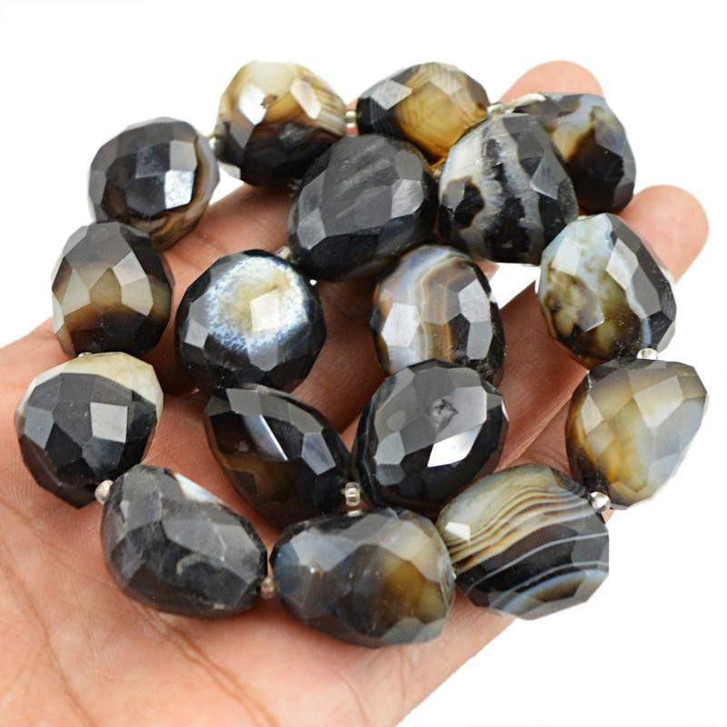 gemsmore:Natural Black & White Onyx Faceted Beads Strand