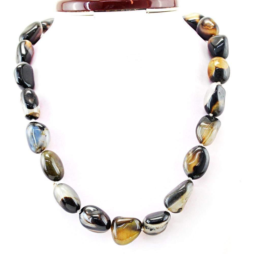 gemsmore:Natural Black & White Onyx Necklace Single Strand Untreated Beads