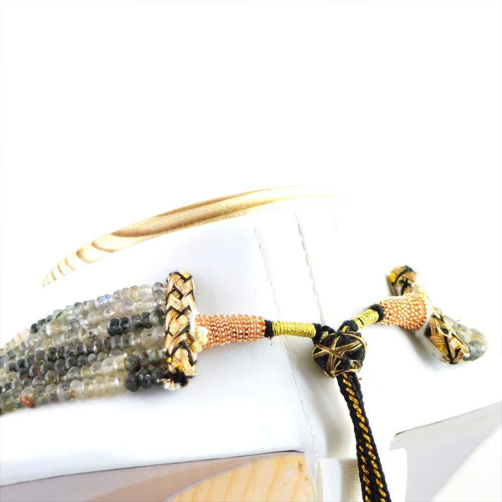 gemsmore:Natural Black & White Rutile Quartz Necklace Faceted Beads - 7 Line