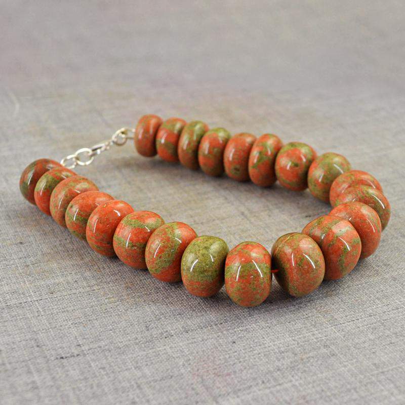 gemsmore:Natural Blood Green Unakite Bracelet Round Shape Untreated Beads