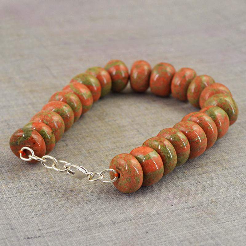 gemsmore:Natural Blood Green Unakite Bracelet Round Shape Untreated Beads