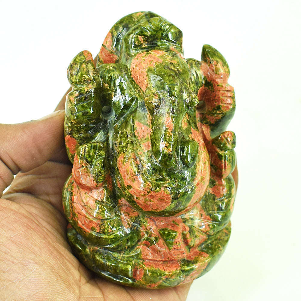 gemsmore:Natural Blood Green Unakite Hand Carved Genuine Crystal Gemstone Carving Lord Ganesha