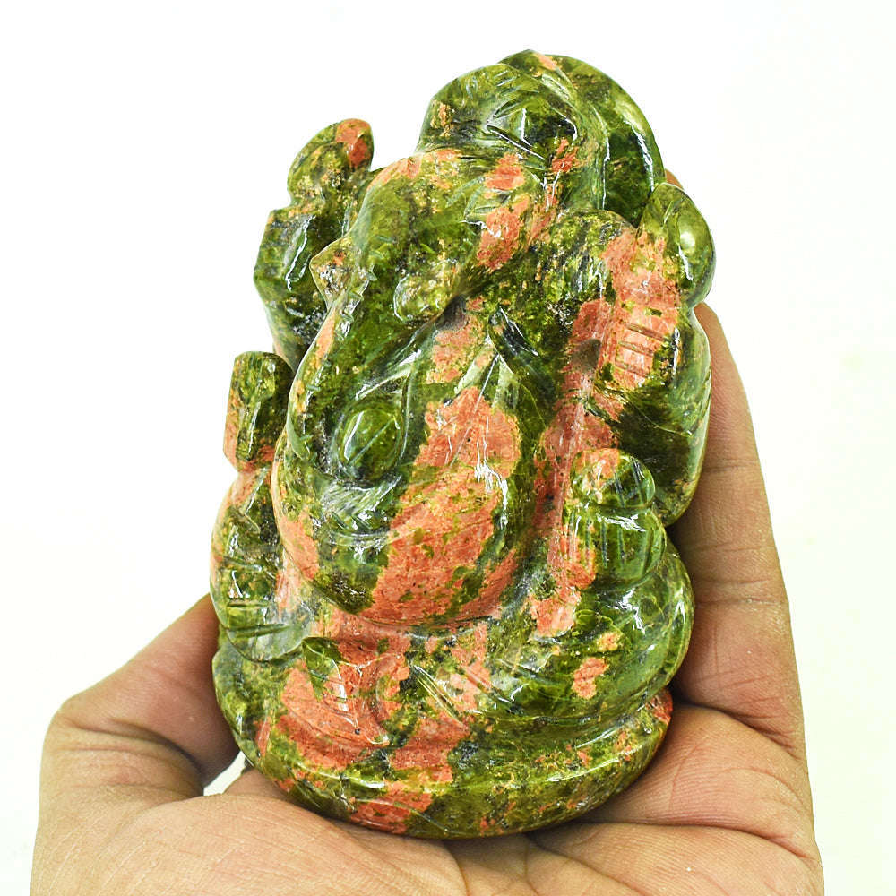 gemsmore:Natural Blood Green Unakite Hand Carved Genuine Crystal Gemstone Carving Lord Ganesha