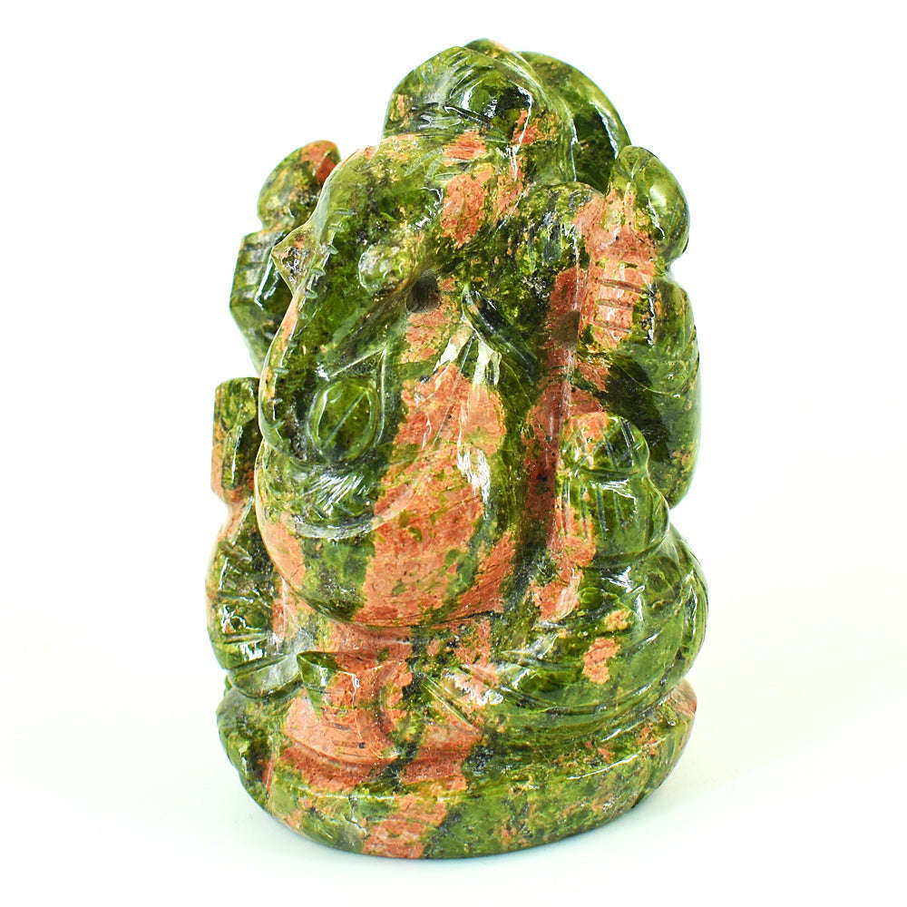 gemsmore:Natural Blood Green Unakite Hand Carved Genuine Crystal Gemstone Carving Lord Ganesha