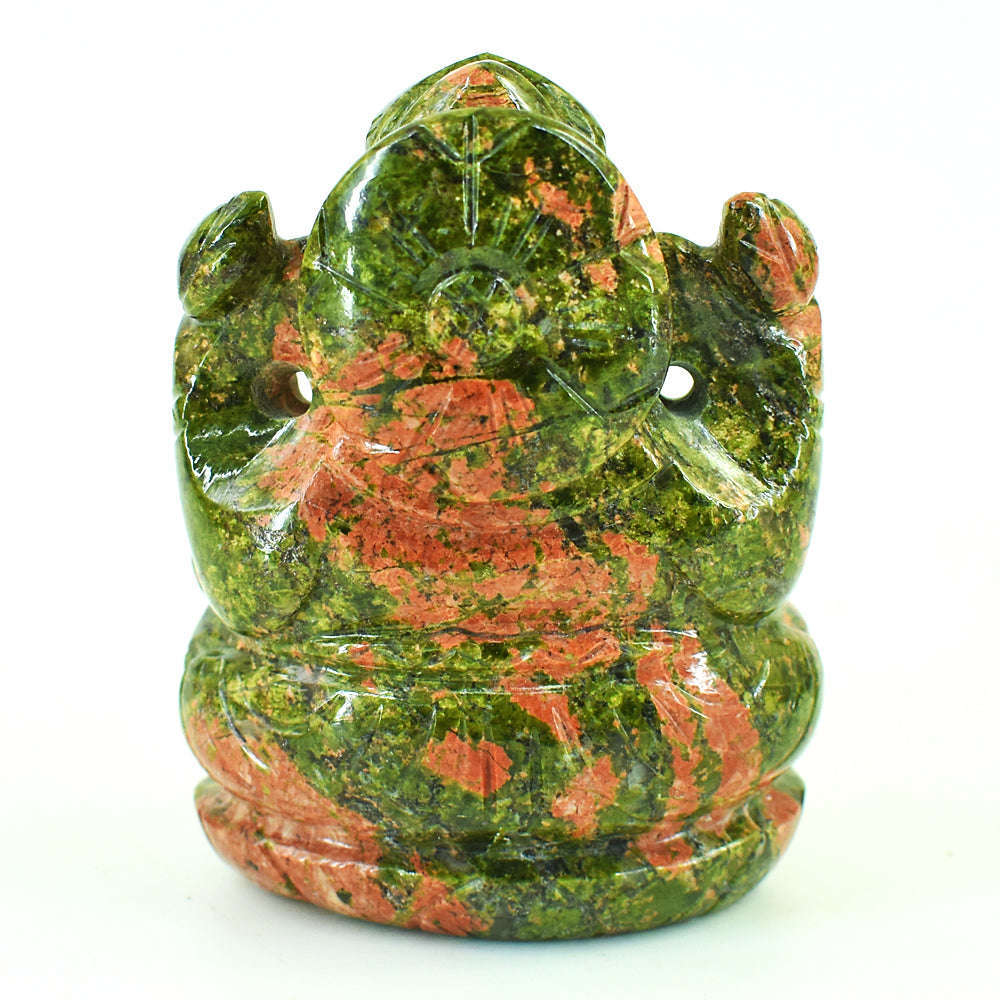 gemsmore:Natural Blood Green Unakite Hand Carved Genuine Crystal Gemstone Carving Lord Ganesha