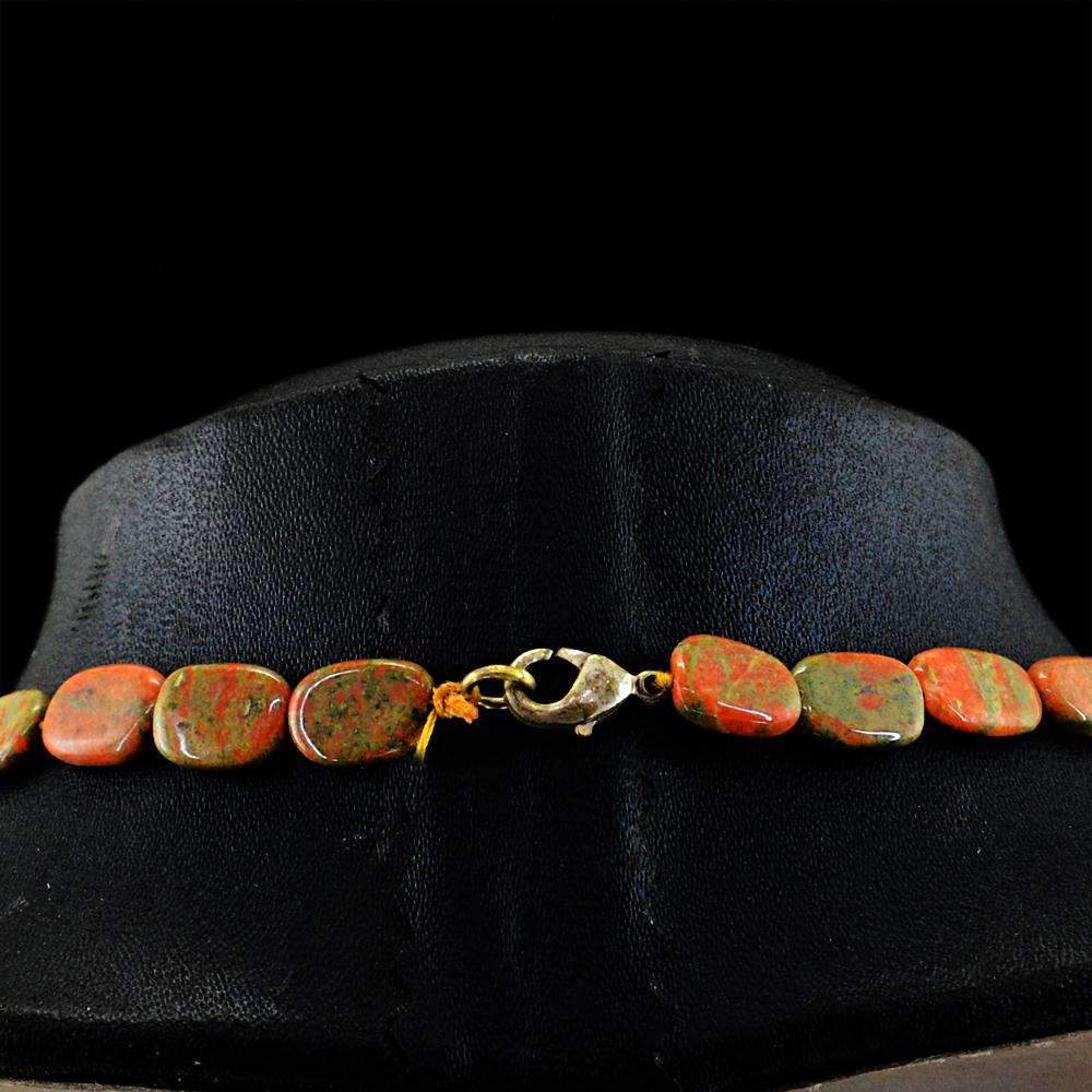 gemsmore:Natural Blood Green Unakite Necklace Untreated Beads