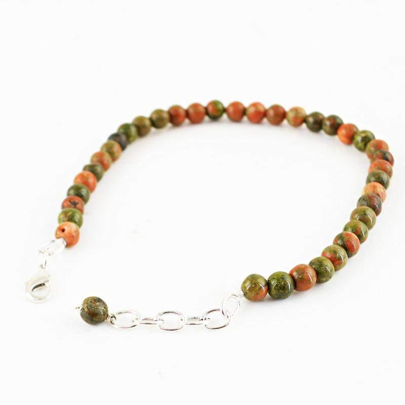 gemsmore:Natural Blood Green Unakite Round Shape Untreated Beads