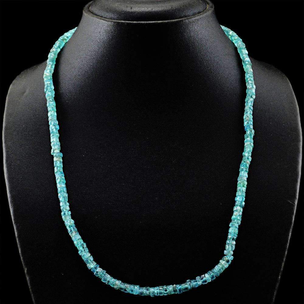 gemsmore:Natural Blue Apatite Necklace Untreated Round Shape Beads