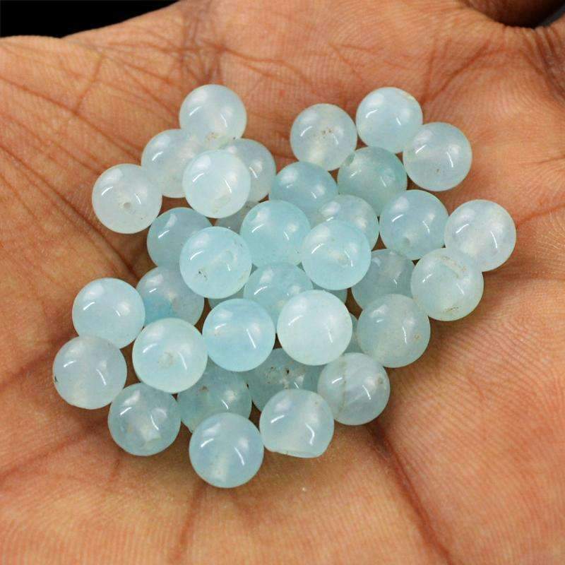 gemsmore:Natural Blue Aquamarine Beads Lot - Drilled Round Shape