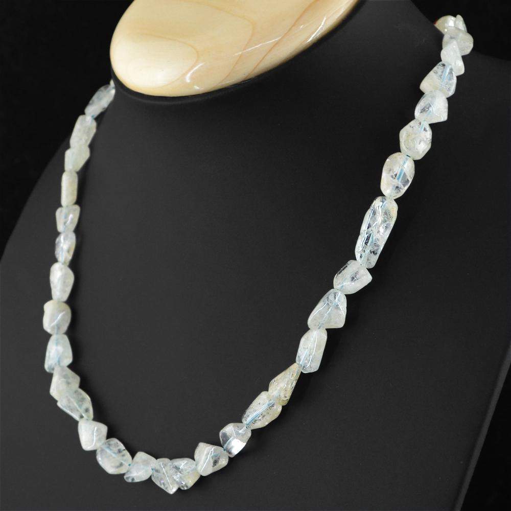 gemsmore:Natural Blue Aquamarine Beads Necklace