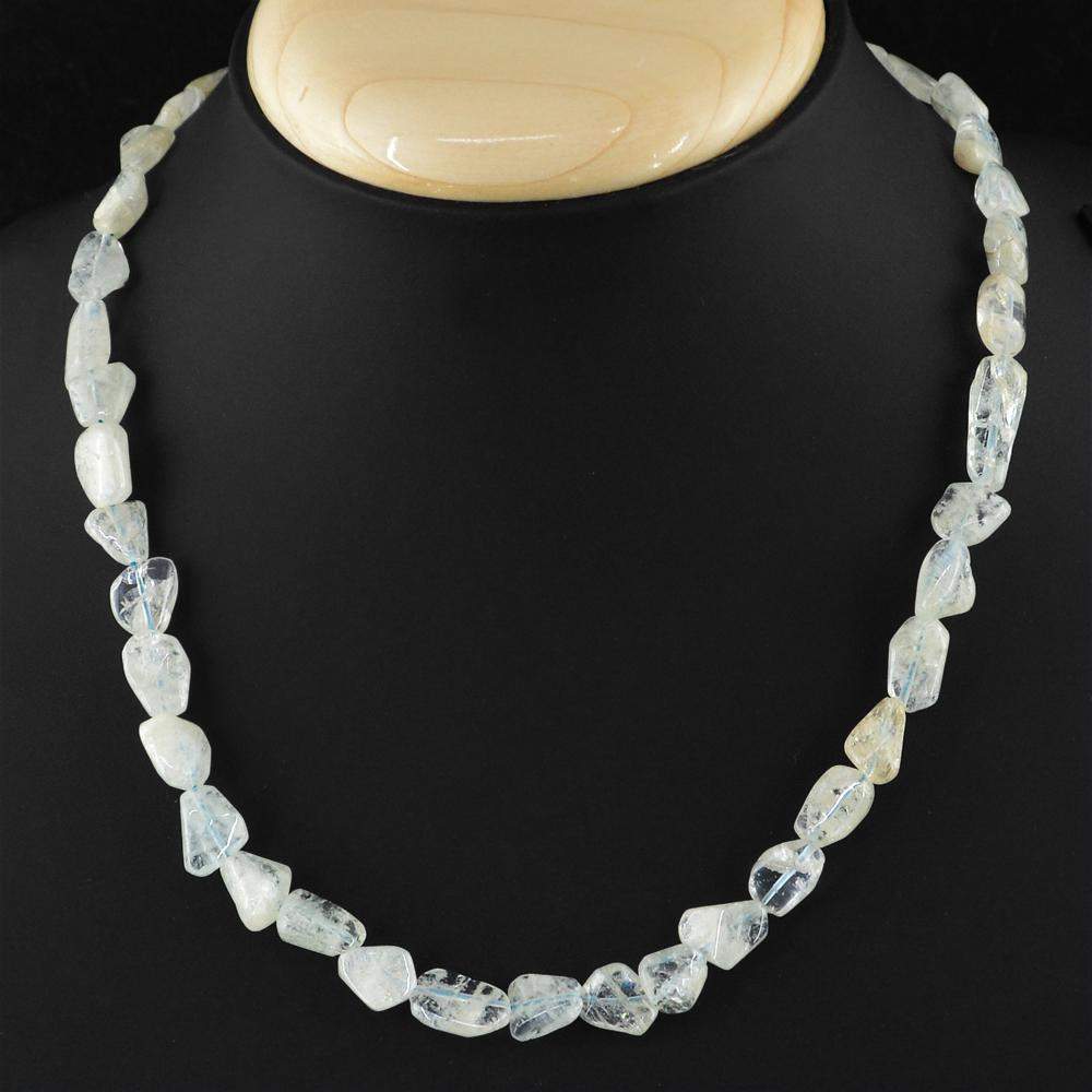 gemsmore:Natural Blue Aquamarine Beads Necklace