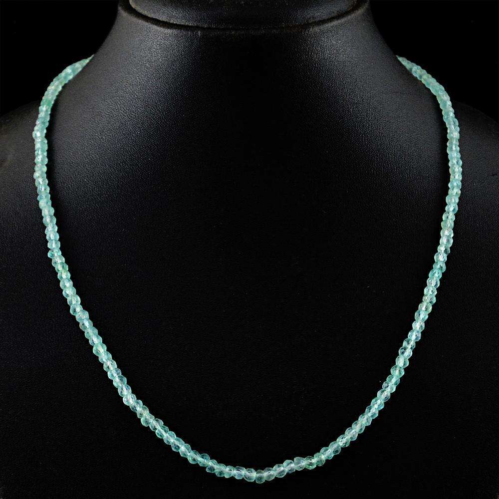 gemsmore:Natural Blue Aquamarine Necklace Round Shape Faceted Beads