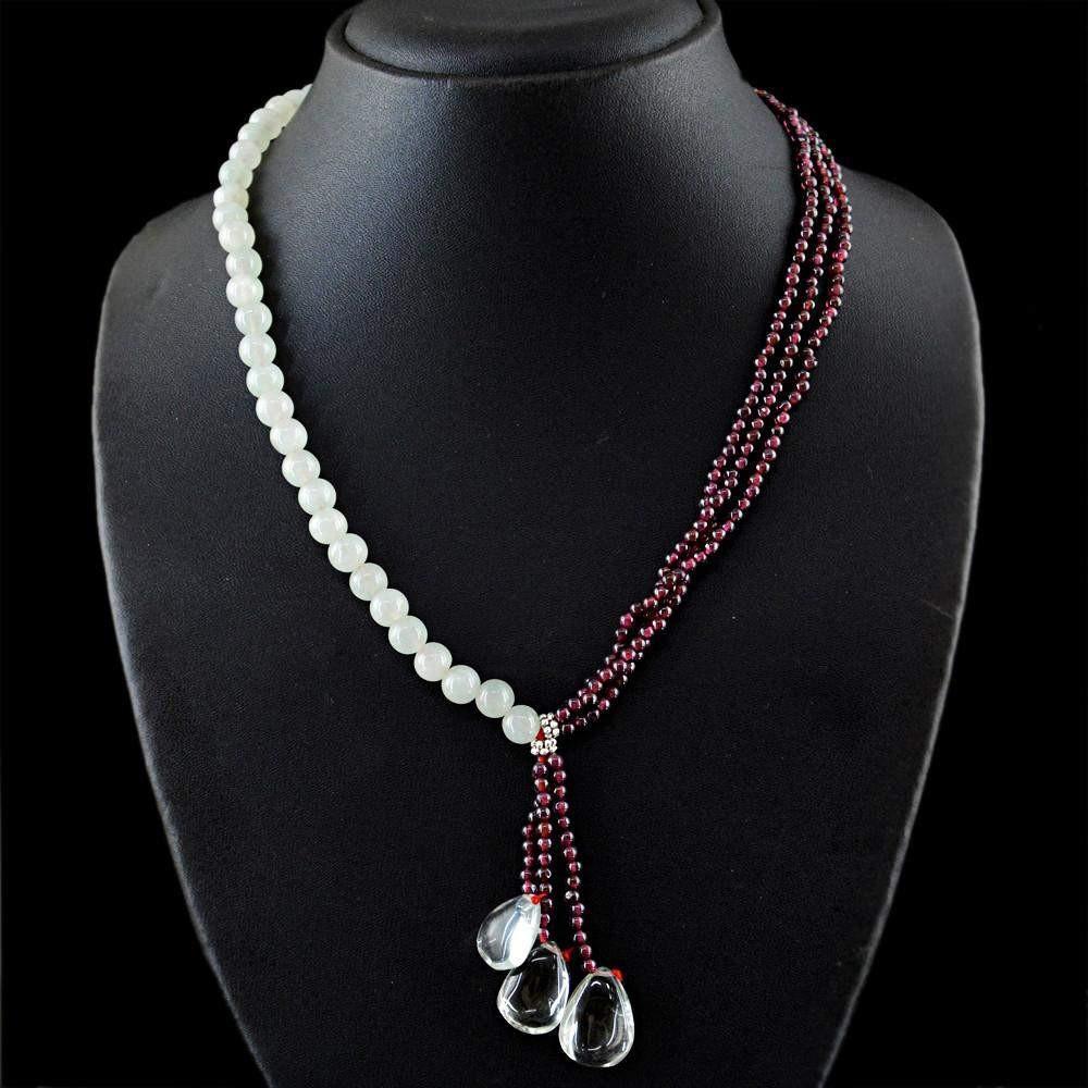 gemsmore:Natural Blue Aquamarine & Red Garnet Necklace Round Beads