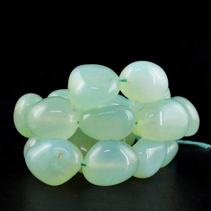 gemsmore:Natural Blue Chalcedony Beads Strand Untreated Drilled