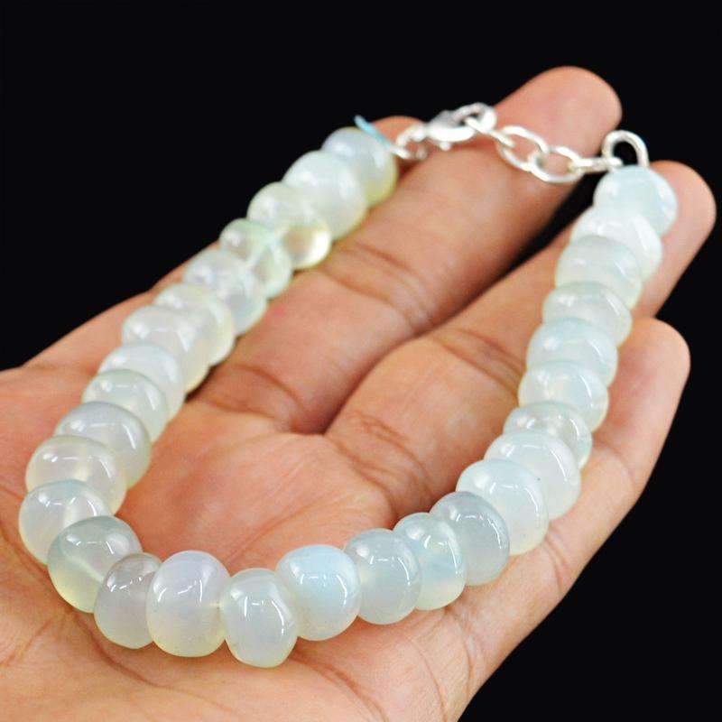 gemsmore:Natural Blue Chalcedony Bracelet Round Shape Beads