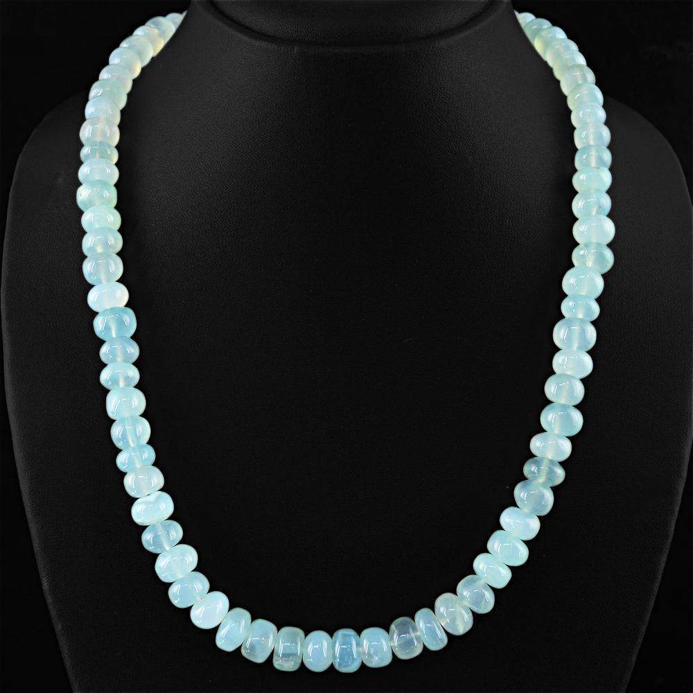 gemsmore:Natural Blue Chalcedony Necklace Round Shape Untreated Beads