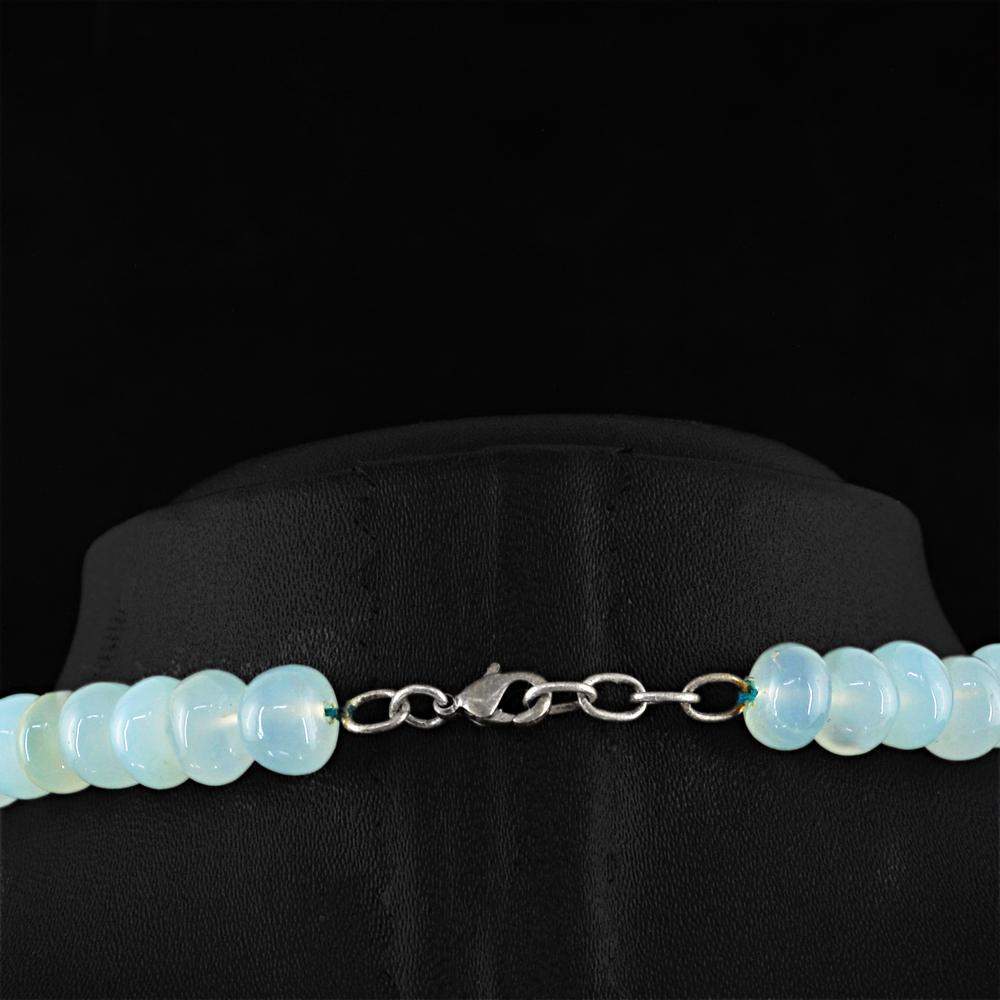 gemsmore:Natural Blue Chalcedony Necklace Round Shape Untreated Beads